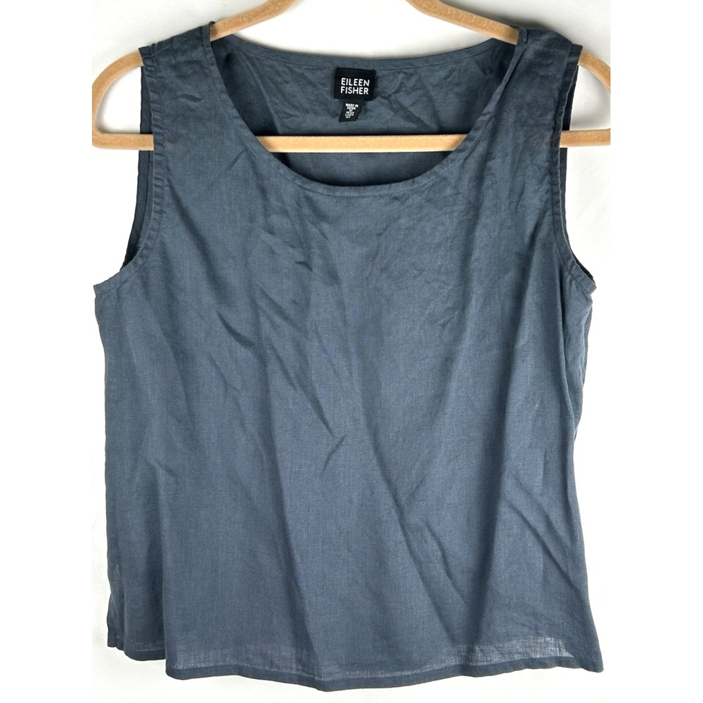 Eileen Fisher Blue 100% Irish Linen Tank Top Sz M Lightweight Layered Lagenlook